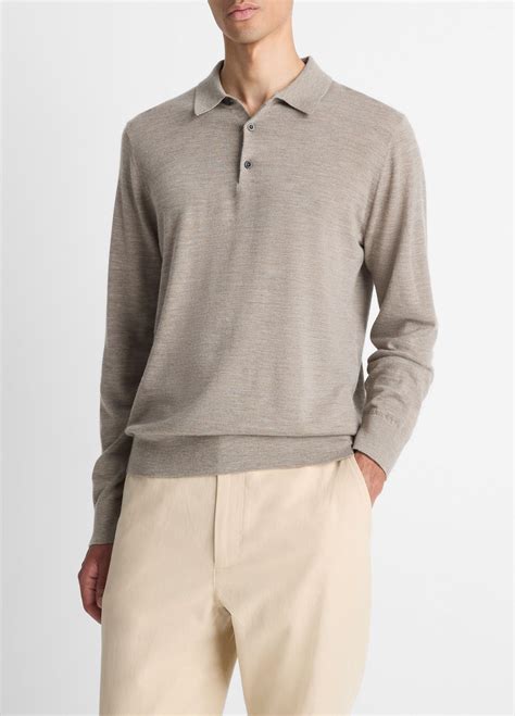 Featherweight Merino Wool-Cashmere Polo Sweater in Long Sleeve | Vince
