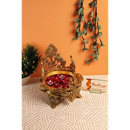 Buy Two Moustaches Elephant and Peacock Design Brass Urli Showpiece ...