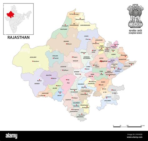 Administrative district map of the Indian state of Rajasthan, 2024 ...