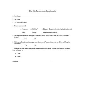 Fillable Online stcdio 2015 Safe Environment Questionnaire - Diocese of ...