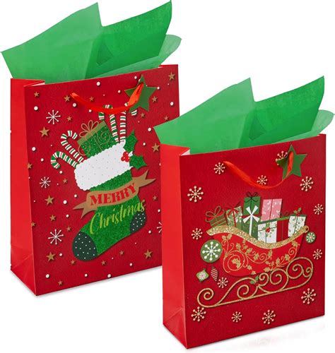 Amazon.com: RACHELLE'S Christmas Gift Bags – Small 13"x10"x4" (2-Pack ...