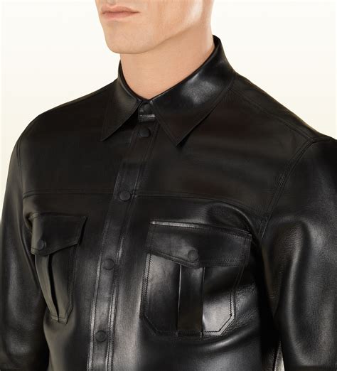 Gucci Leather Buttondown Shirt in Black for Men | Lyst