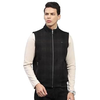 Buy Monte Carlo Mens Black Checkered Mock Neck Sleeveless Jacket ...