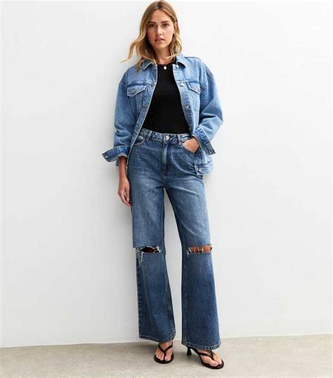 Blue Ripped Knee Adalae Wide Leg Jeans | New Look