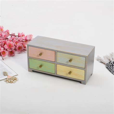 CRAFT MITRA Colourful Wood Chest of 4 Drawers | Handmade| Solid Wood ...