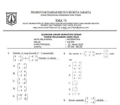 Latihan Sukses! Unduh Soal Ujian Sekolah Matematika Wajib Kelas 12 PDF Sekarang!