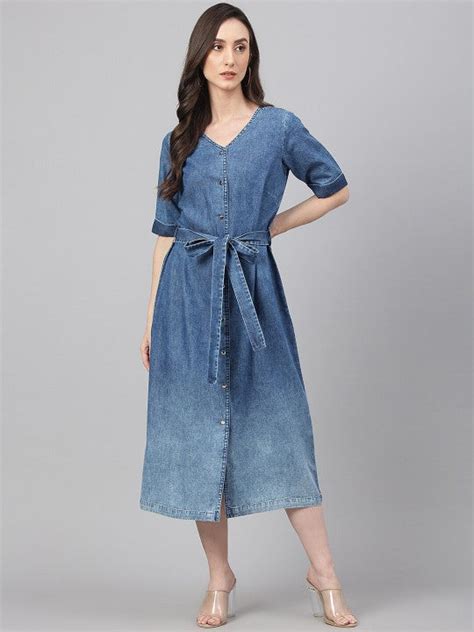 Women Denim Solid Straight Western Dress – Newskingo