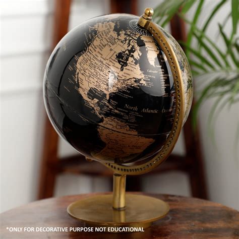 Black & Gold 8 inch Home Decor Rotating World Globe with Gold Metal St ...