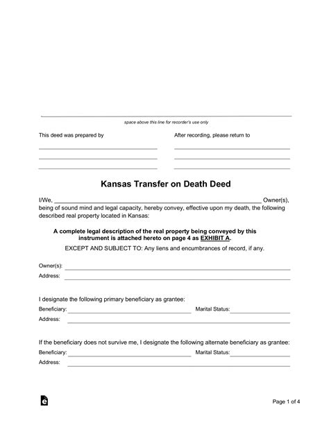 Free Kansas Transfer on Death Deed - PDF | Word – eForms