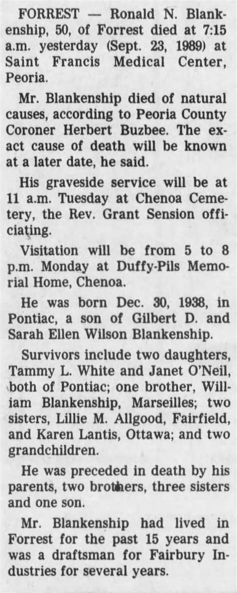 Obituary for Ronald Nelson Blankenship, 1938-1989 (Aged 50 ...