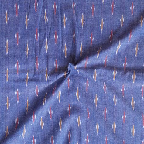 Pure Cotton Ikkat Rust Blue With Tiny Weaves Woven Fabric – Sanskruti