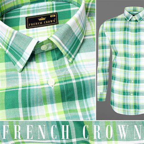 Eucalyptus Green Formal/Casual Checks-Plaid Premium Cotton Shirt For ...