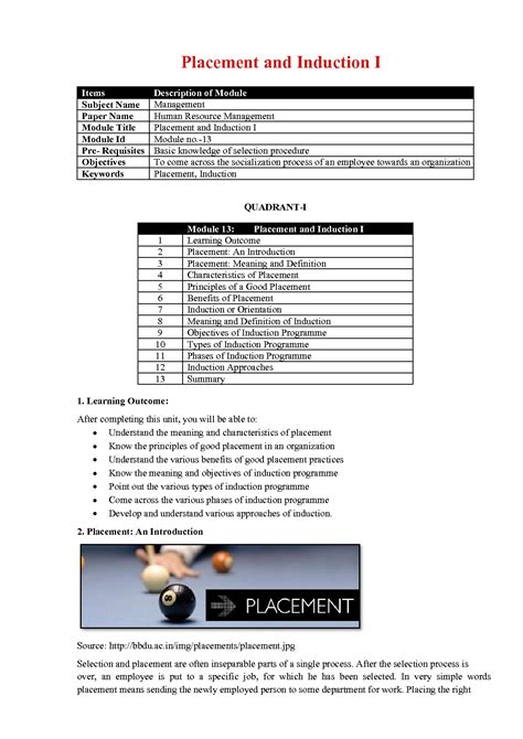 SOLUTION: Placement and induction part 1 in human resource of management - Studypool