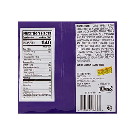 Takis Nutrition Label