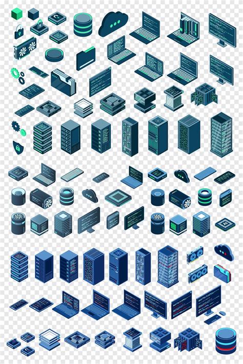 Large set of isometric computer technology. Isometric set server ...