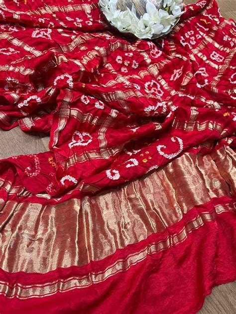 Red Bandhani Gajji Silk Dupatta - 20% Off