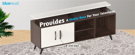 BLUEWUD Skiddo Engineered Wood Floor Standing TV Entertainment Unit Set ...