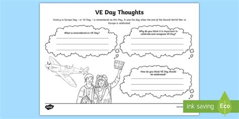 KS2 VE Day Discussion Worksheet / Worksheet (teacher made)