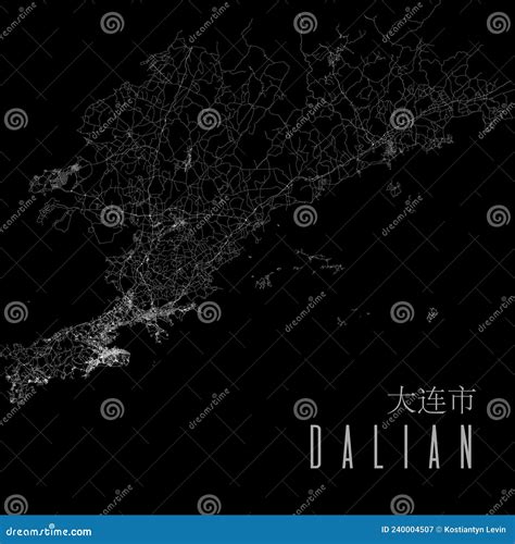 Dalian City Province Vector Map Poster. China Municipality Square Linear Road Map ...
