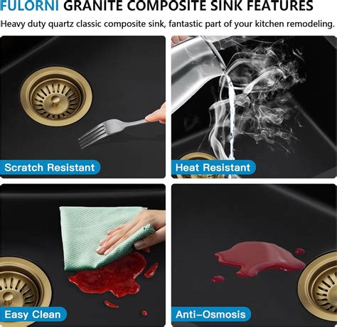 Fulorni 33x19 Granite Composite Kitchen Sink Double Bowl - Matte Black ...