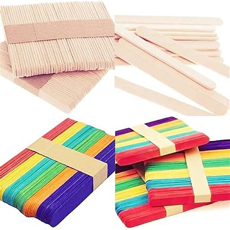 DSR 200 Sticks(100 Colored and 100 Plain) Sticks Natural Wooden ice ...