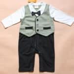 Black and White Checks Rompers for Infants with Suspenders