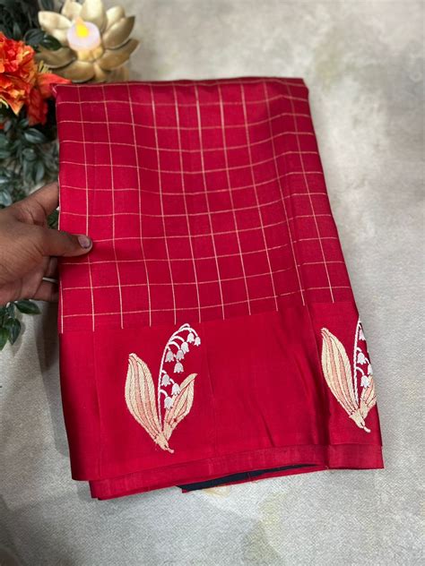 Red checks ight weight katha-12 silk saree – House of Raadhvi