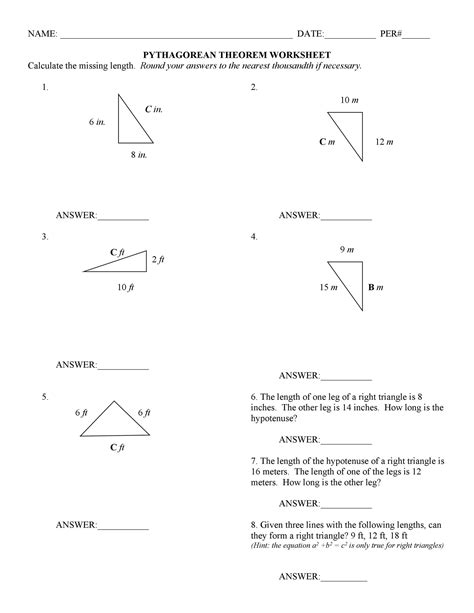 48 Pythagorean Theorem Worksheet with Answers [Word + PDF]
