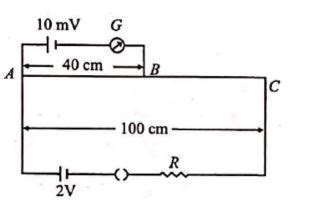 A potentiometer wire of length 100 cm has a resistance of 10 Ω. It is ...