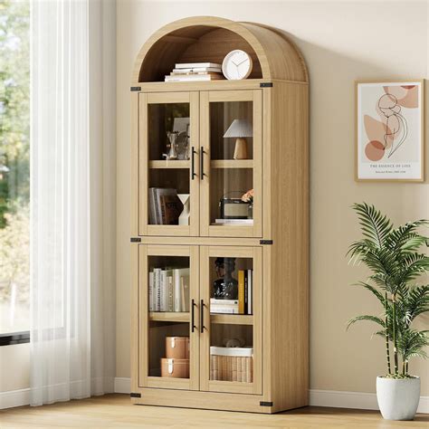 Home Office Bookshelf with Doors Farmhouse Bookcase 15.83in Depth Display Storage Shelves 71.4in ...
