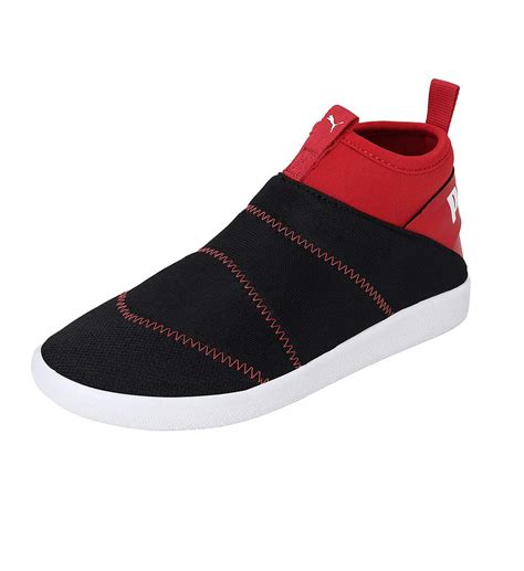Buy Puma Unisex-Kid Lazy Knit Mid Junior Black-High Risk Red Sneaker ...