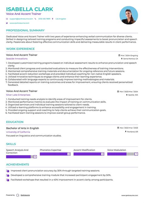 10+ Voice And Accent Trainer Resume Samples & Templates for 2025