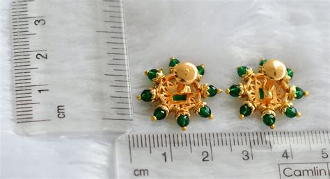 Gold tone green stone beaded round earrings dj-46166 – dreamjwell