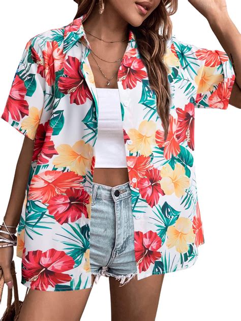 MYHALF Women Hawaiian Shirt Soft Cool Summer Hawaii Shirts Floral ...