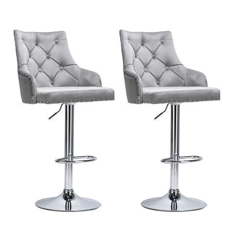 Zoyo Velvet Bar Stools Set of 2 Breakfast Bar Stools with Armrest ...