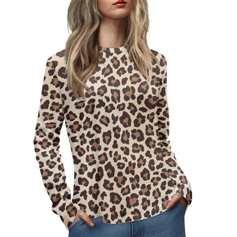 Vodetik Store Thin Long Sleeve T Shirts for Women Round Neck Cheetah ...