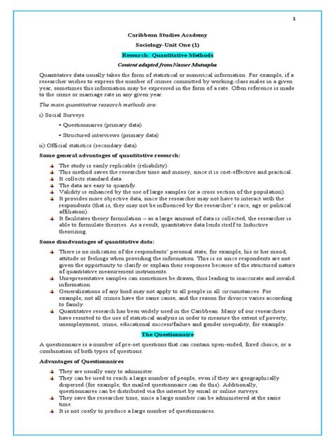 Quantitative Research Methods-CSA Sociology | PDF | Questionnaire | Survey Methodology