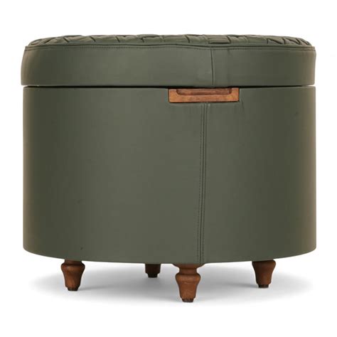 Dold - Teakwood Ottoman with Green leatherette | Alankaram