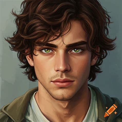 Handsome young man with dark brown hair and hazel eyes on Craiyon