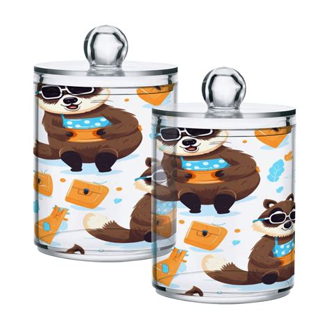 2 Pack Qtip Holder Dispenser Raccoon with Sunglasses Clear Plastic ...