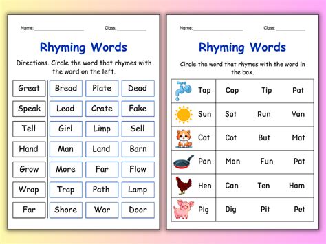 Printable Match Rhyming Words Activities Worksheets - 1st Grade Rhyming ...
