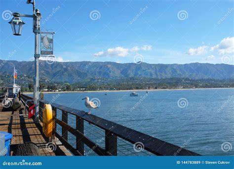 Stearns Wharf with a Seagull, the Coastline and Santa Ynez Mountain ...