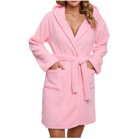 Cozy Robes for Women Plush Short Bathrobe Long Sleeve Hooded Terry ...