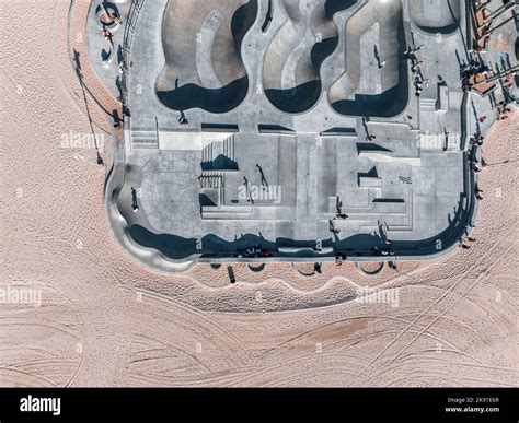 Aerial view of the skatepark of the Venice Beach in LA, California ...