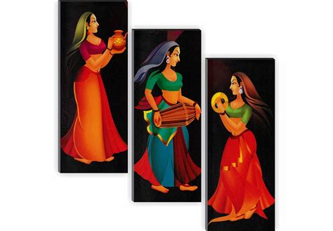SAF paintings Tribal 6MM MDF Framed Set of 3 Digital Reprint 15 inch x ...