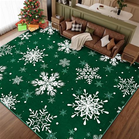 Amazon.com: FRAMICS Christmas Area Rug 8x10, Green Snowflake Christmas ...