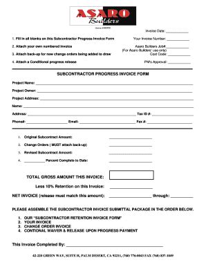 Fillable Online Progress Invoice Form - Asaro Builders Inc Fax Email ...