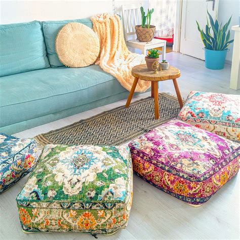 Boho Floor Cushion Cover Moroccan Pouf Ottoman Square Pouffe Pillow ...