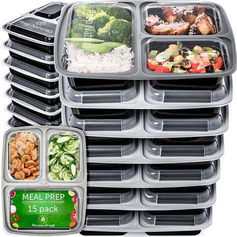 Amazon.com: Meal Prep Containers 3 Compartment (15 Pack,32 Ounce): Home ...