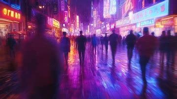 Vibrant urban scene with blurred figures at night | Premium AI ...